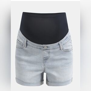 Maternity Light Wash Denim Shorts Comfort Stretch